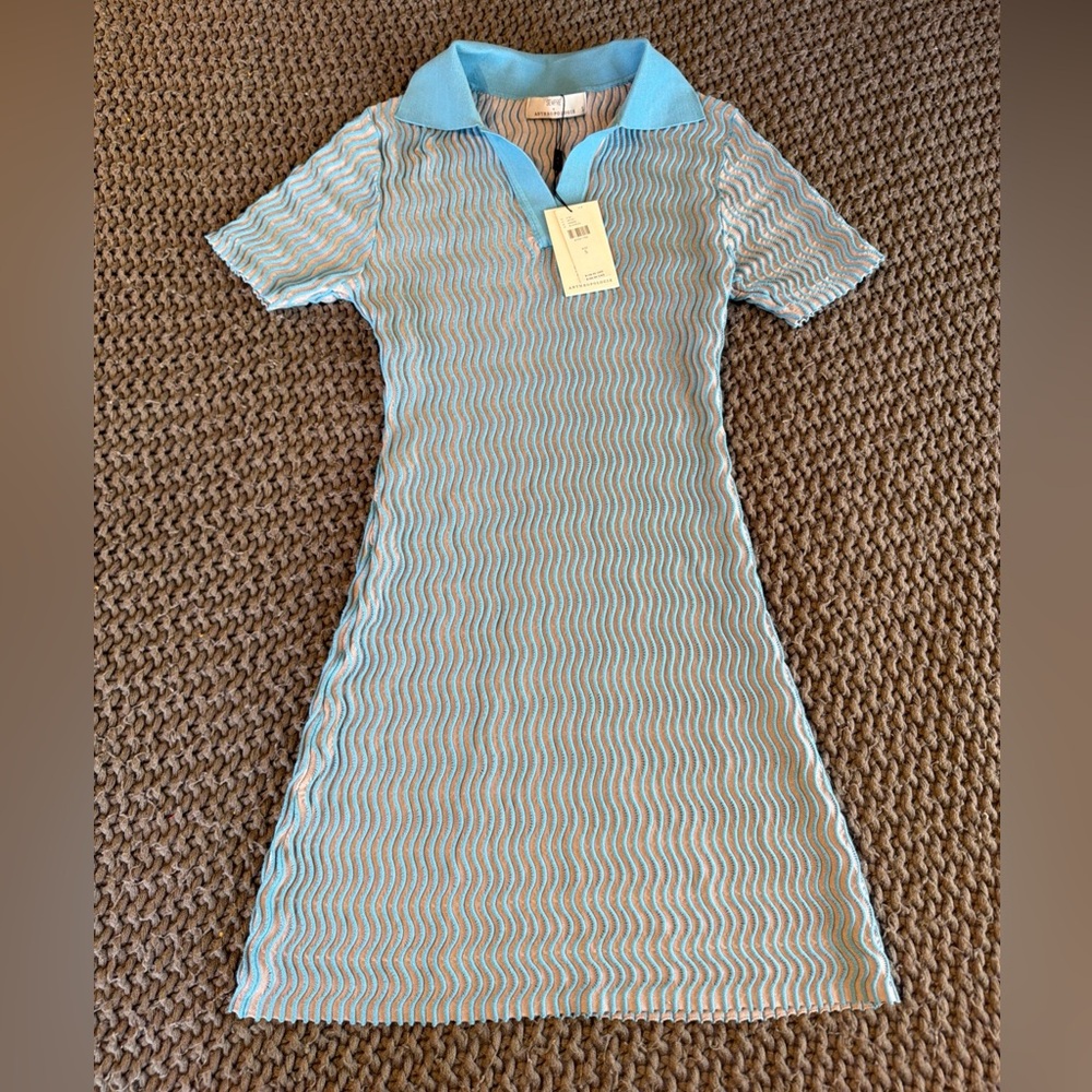 NEW Siempre x Anthropologie Azelia Blue Short Sleeved Collared Dress Women Sz S